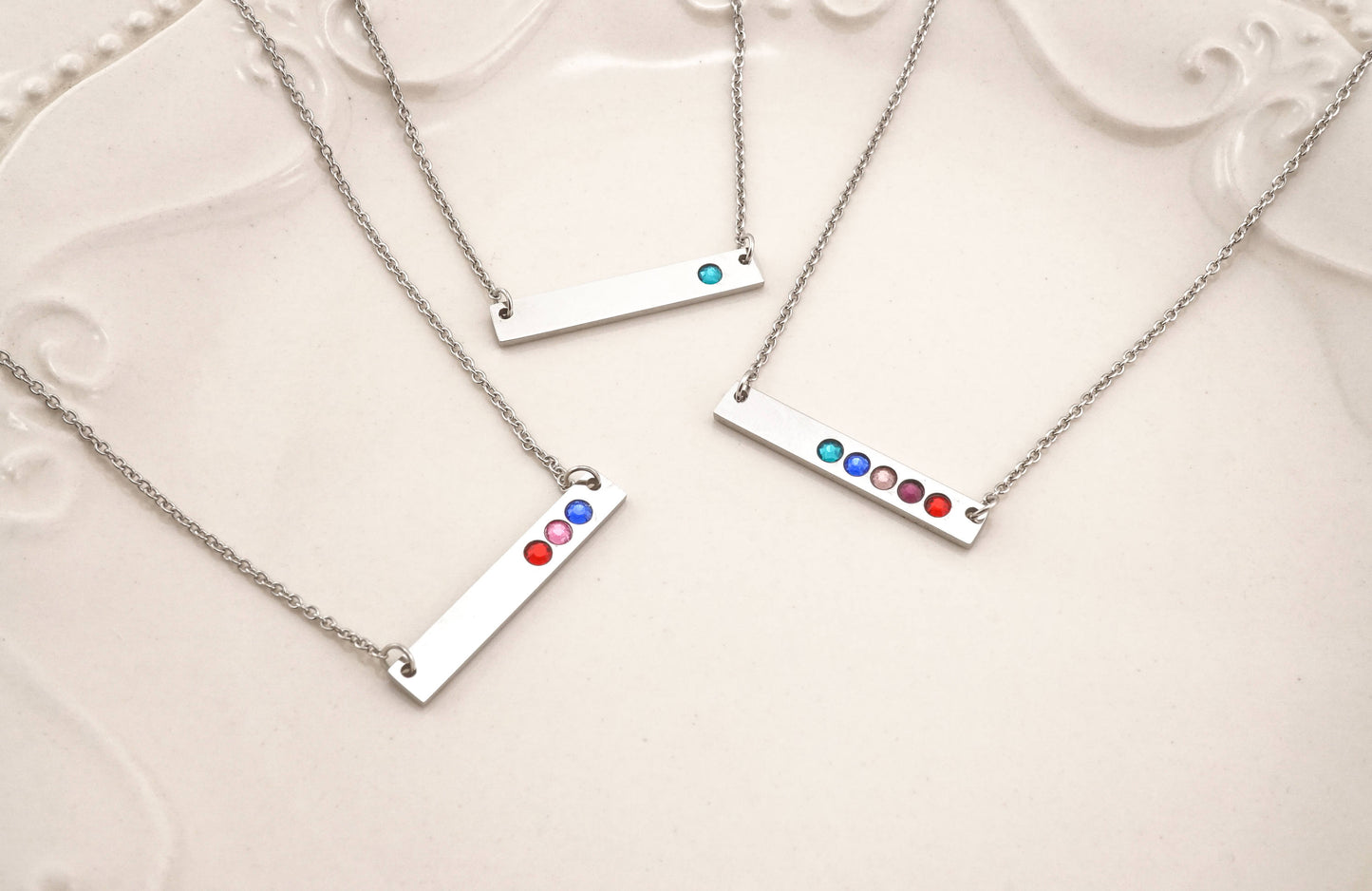 Birthstone Bar Necklace - Birthstone Necklace for Mom - Necklace with Birthstones - Personalized Gifts For Mom - Gold Bar Necklace