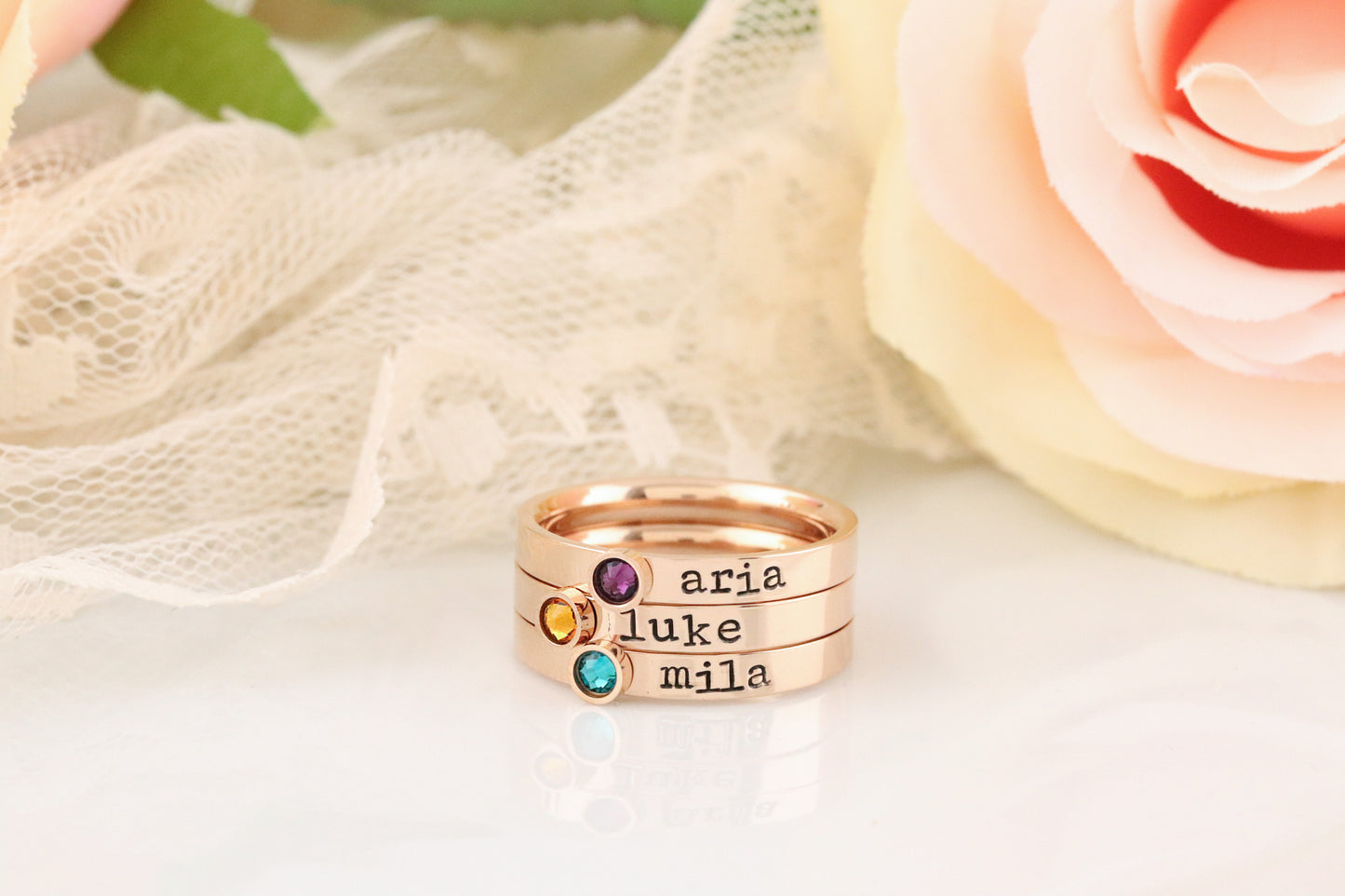 Stackable Name & Birthstone Ring