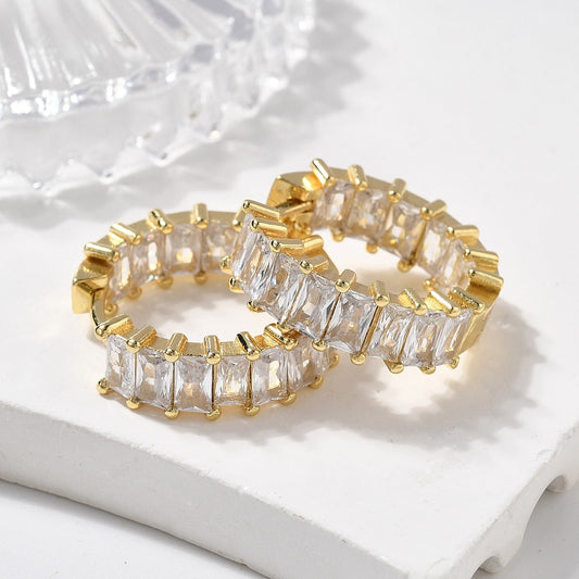 Chunky Baguette Pave Huggie Hoops