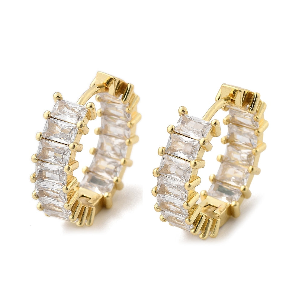 Chunky Baguette Pave Huggie Hoops