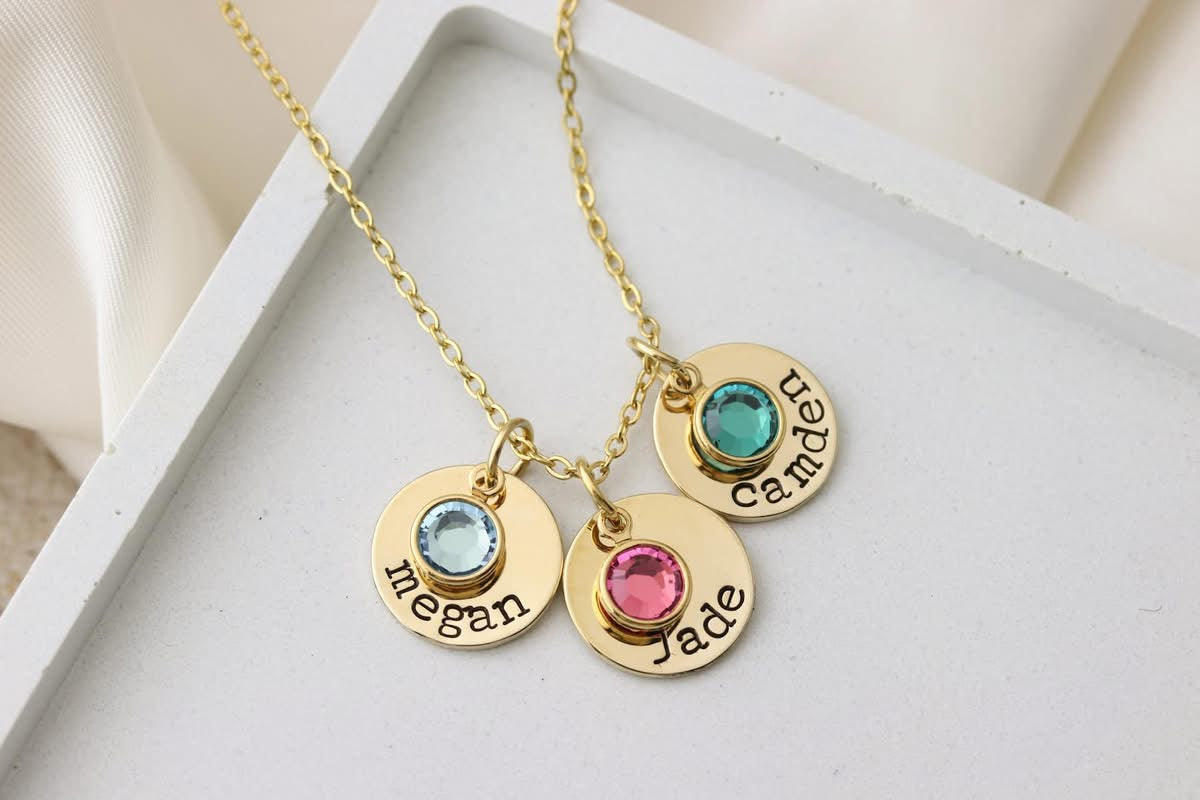 Dainty Disc Necklace w/ Birthstones