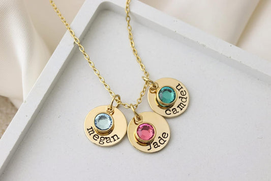 Dainty Disc Necklace w/ Birthstones