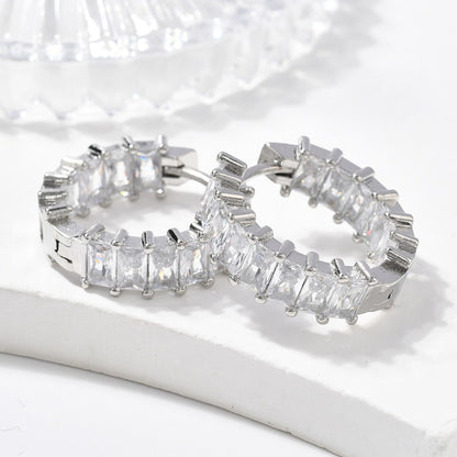 Chunky Baguette Pave Huggie Hoops