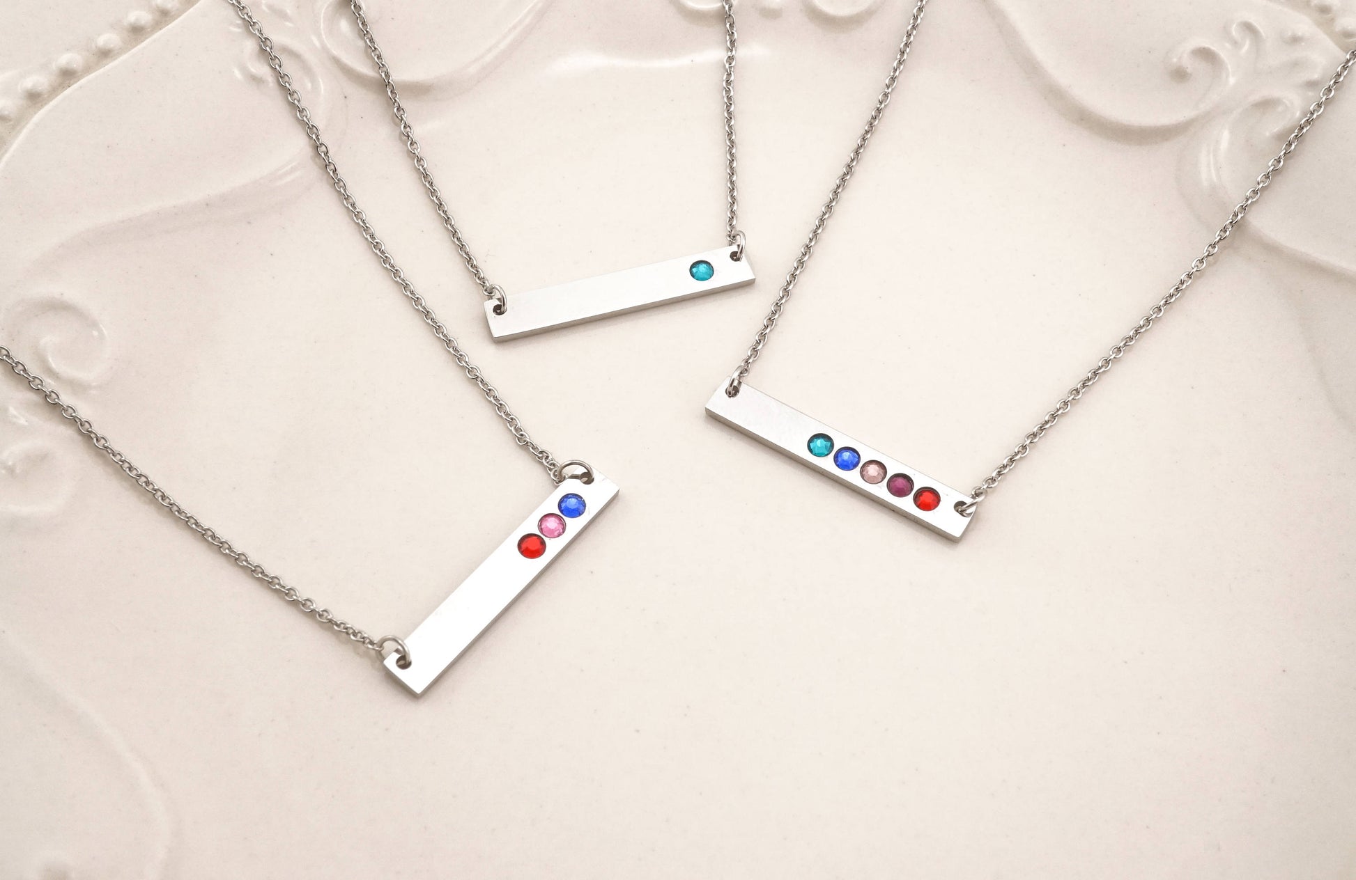 Birthstone Bar Necklace - Birthstone Necklace for Mom - Necklace with Birthstones - Personalized Gifts For Mom - Gold Bar Necklace