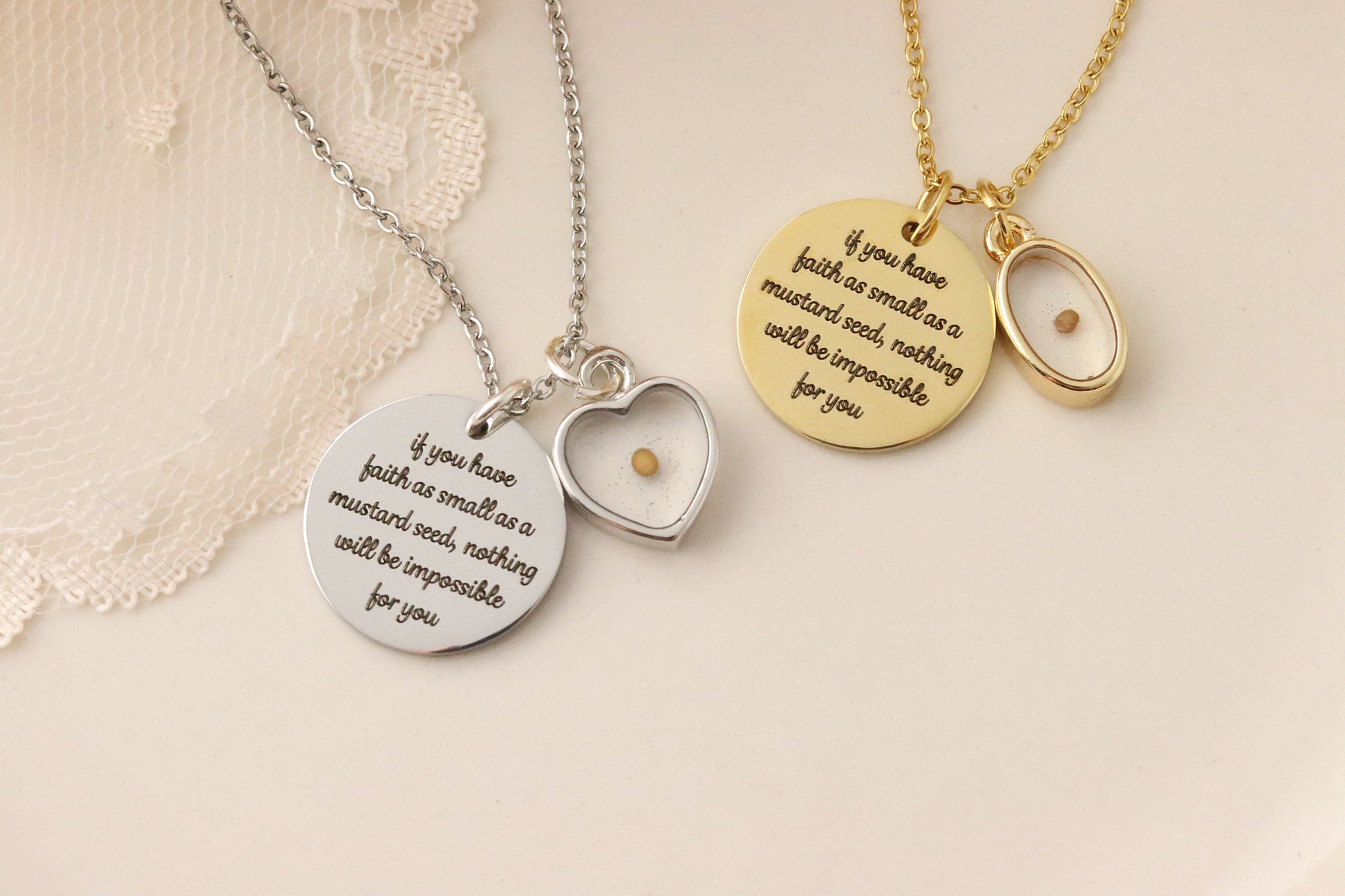 Mustard Seed Necklace - Inspirational Christian Gift - Matthew 17:20 Necklace - Faith as small as a mustard seed - Mustard Seed Charm