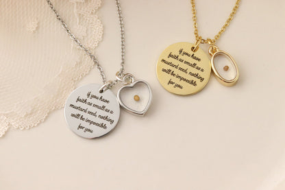 Mustard Seed Necklace - Inspirational Christian Gift - Matthew 17:20 Necklace - Faith as small as a mustard seed - Mustard Seed Charm
