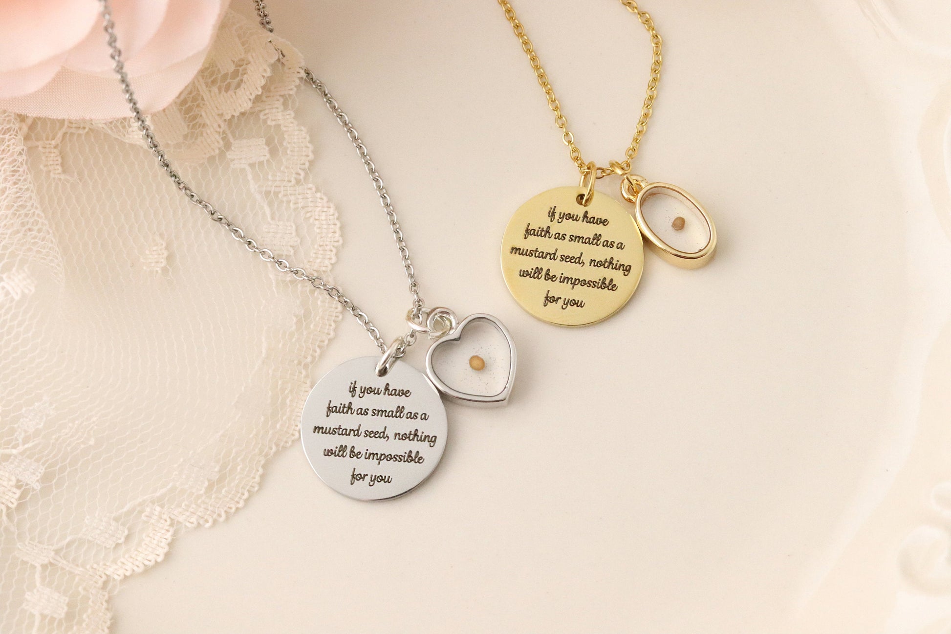 Mustard Seed Necklace - Inspirational Christian Gift - Matthew 17:20 Necklace - Faith as small as a mustard seed - Mustard Seed Charm