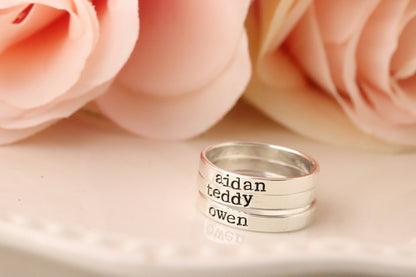 Sterling Silver Personalized Rings - Personalized Name Ring - Stacking Name Rings - Engraved Ring Band - Stacking Rings - Custom Name Ring