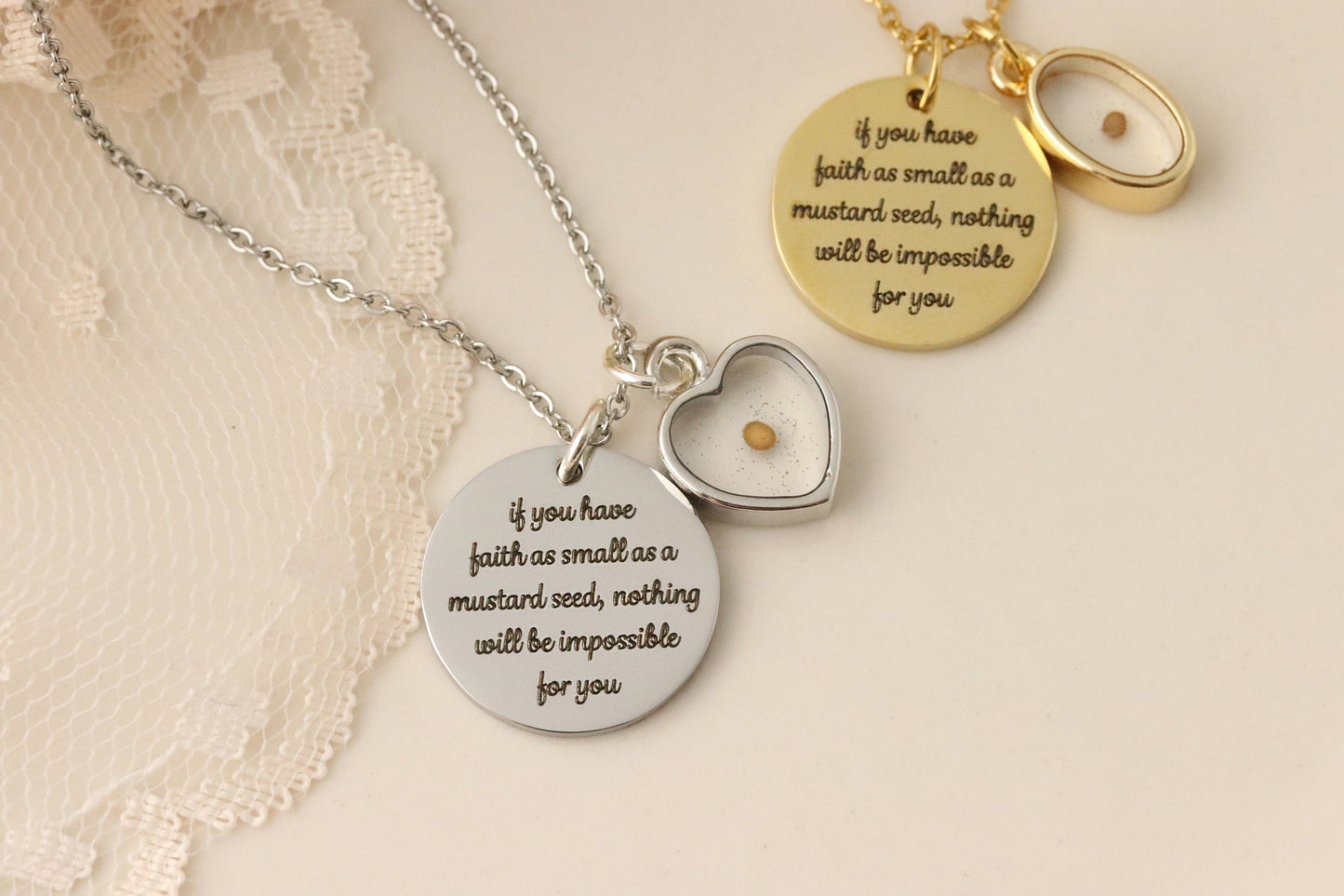 Mustard Seed Necklace - Inspirational Christian Gift - Matthew 17:20 Necklace - Faith as small as a mustard seed - Mustard Seed Charm