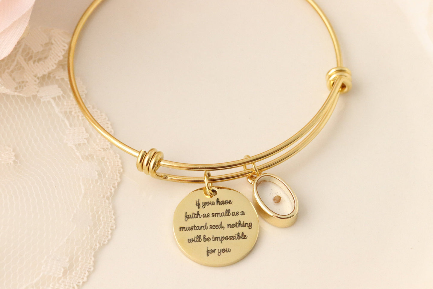 Mustard Seed Necklace - Inspirational Christian Gift - Matthew 17:20 Necklace - Faith as small as a mustard seed - Mustard Seed Charm