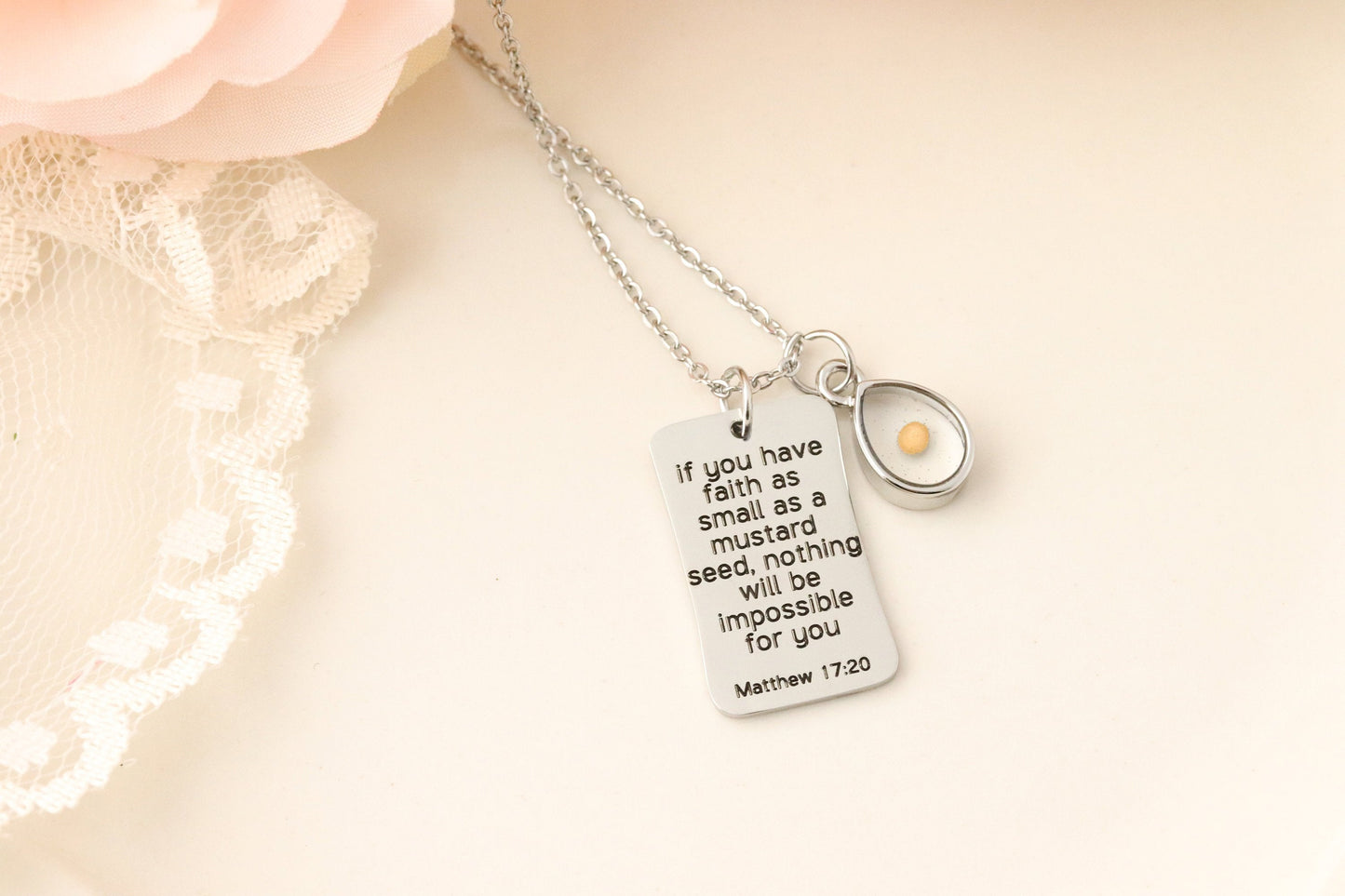 Mustard Seed Necklace - Inspirational Christian Gift - Matthew 17:20 Necklace - Faith as small as a mustard seed - Mustard Seed Charm