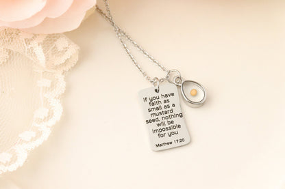 Mustard Seed Necklace - Inspirational Christian Gift - Matthew 17:20 Necklace - Faith as small as a mustard seed - Mustard Seed Charm