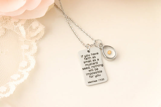 Mustard Seed Necklace - Inspirational Christian Gift - Matthew 17:20 Necklace - Faith as small as a mustard seed - Mustard Seed Charm