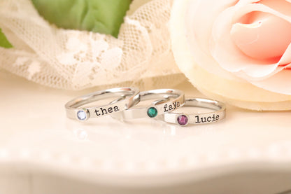 Stackable Mothers Ring - Name Birthstone Ring - RIng with Names and Birthstones, Personalized ring Stacking mothers rings, stamped name ring