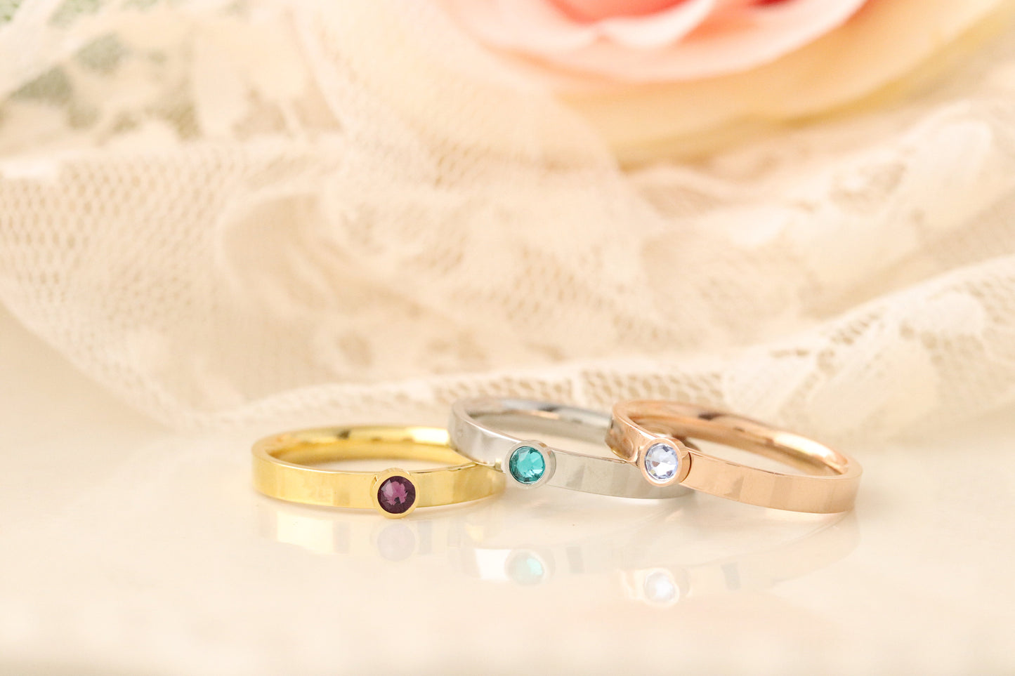 Stackable Mothers Ring - Name Birthstone Ring - RIng with Names and Birthstones, Personalized ring Stacking mothers rings, stamped name ring
