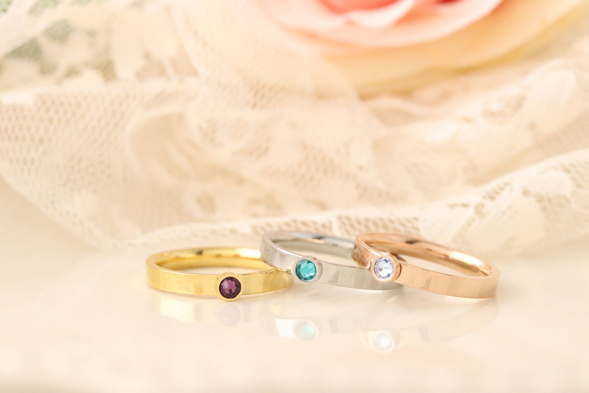 Stackable Mothers Ring - Name Birthstone Ring - RIng with Names and Birthstones, Personalized ring Stacking mothers rings, stamped name ring