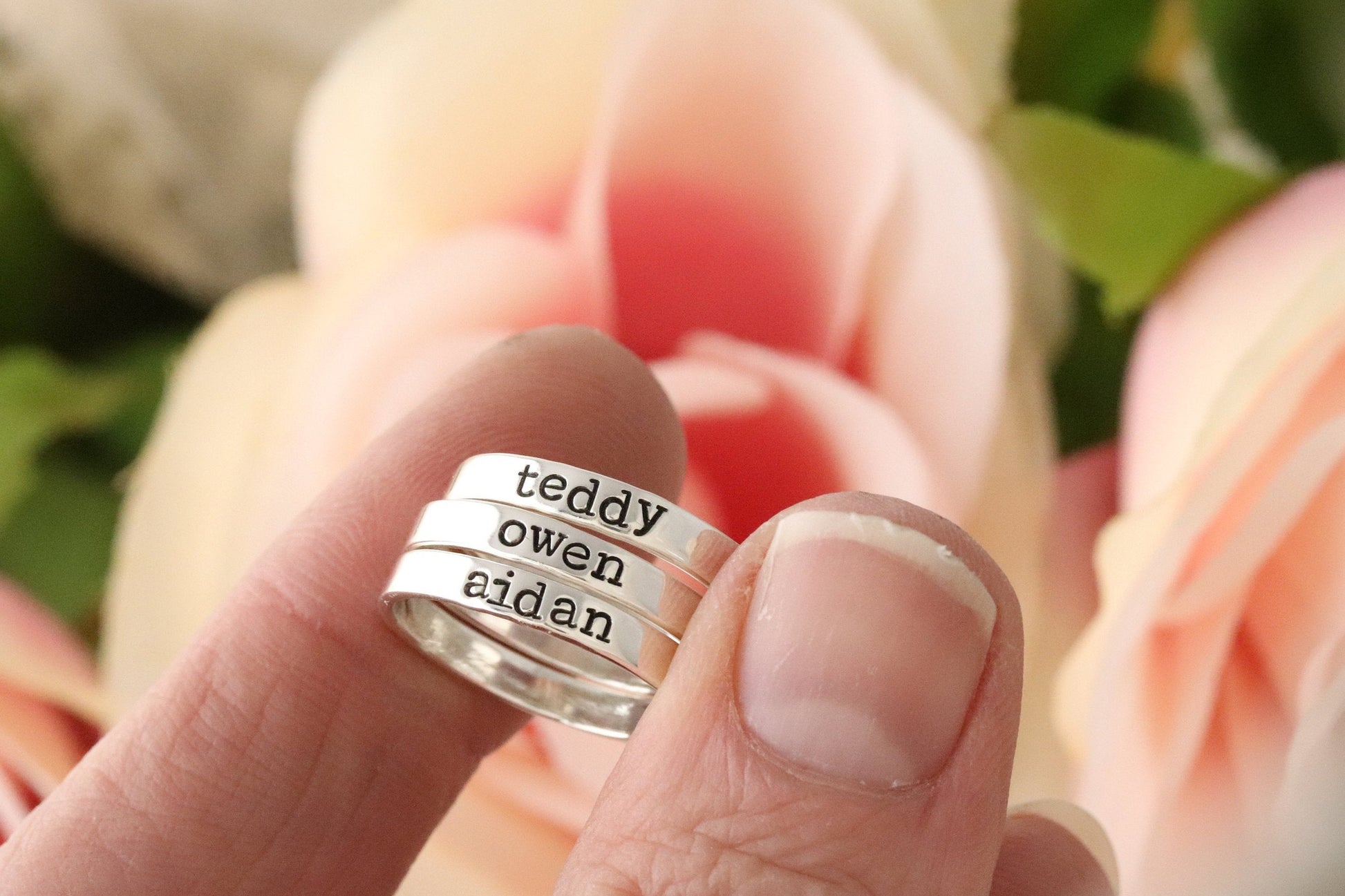 Sterling Silver Personalized Rings - Personalized Name Ring - Stacking Name Rings - Engraved Ring Band - Stacking Rings - Custom Name Ring